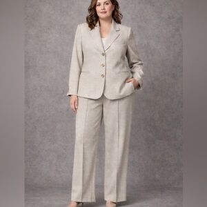 Talbots Petites Texture Heritage Blazer/Pants Suit Set Neutral Beige Career 16P